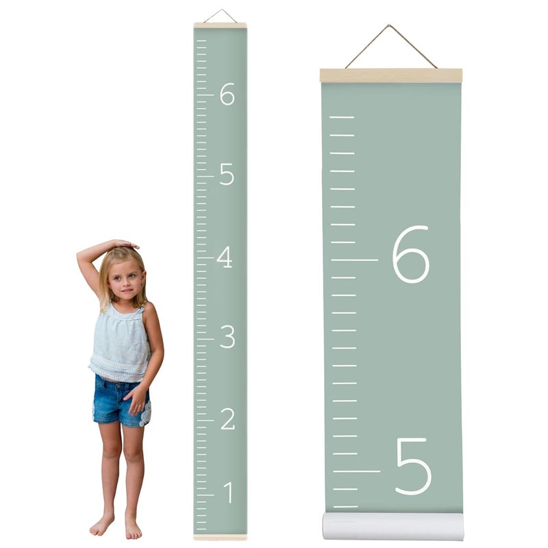 Morxy Canvas Growth Chart for Kids - Unisex Kids Room Wall Decor - Measuring Height Chart- Wall Tape with Height Chart for Kids (Canvas, Plain sage) - Image 1